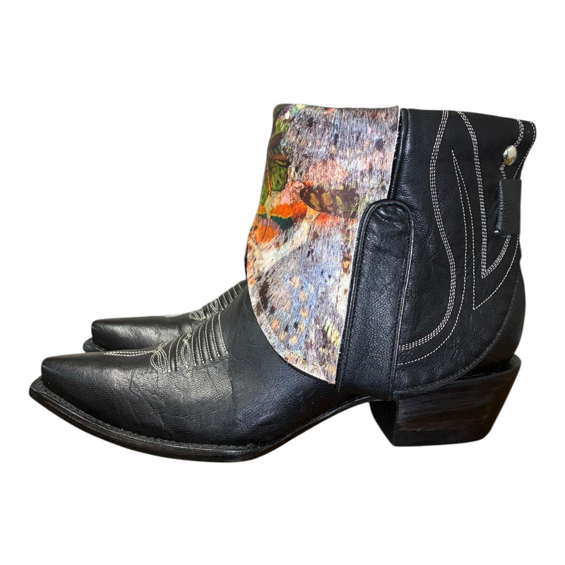 8.5 Black & Butterfly Printed Hair-on Hide Canty Boots®