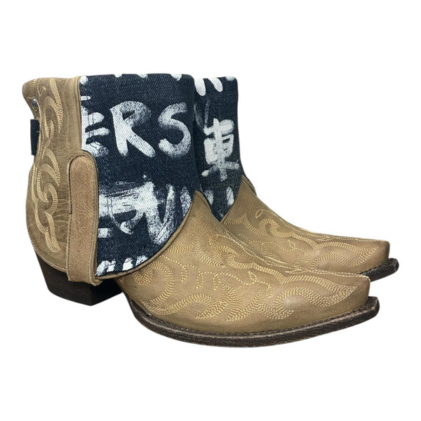 9.5 Embroidered Tan & Designer Denim Canty Boots®