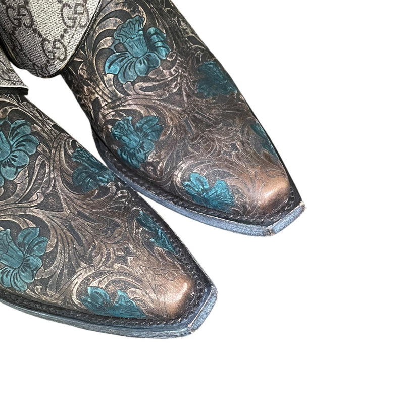 8 Tooled & Designer Canty Boots® with Turquoise Bow Concho