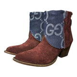 8.5 Deep Red Rough Out & Designer Denim Canty Boots®