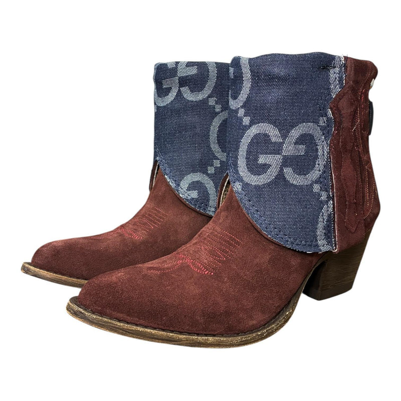 8.5 Deep Red Rough Out & Designer Denim Canty Boots®
