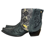 9 Embroidered Black & Quilted Leather Canty Boots® with Feather Concho