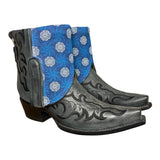 6.5 Embroidered Black & Blue Shweshwe Fabric Canty Boots®