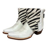 7 White & Zebra Striped Hair-on Hide Canty Boots®