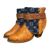 8.5 Marbled Tan & Designer Denim Stacked Heel Canty Boots®