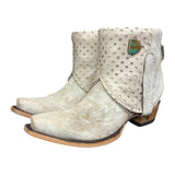 7 Embroidered White & Cream Leather Canty Boots® with Turquoise Concho