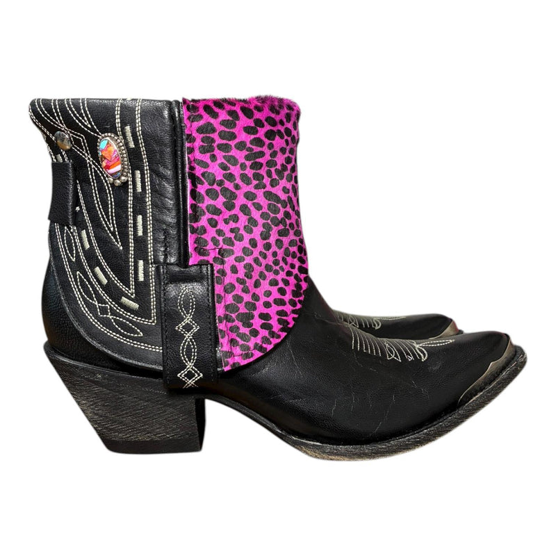 9.5 Black & Pink Leopard Hair-on Hide Canty Boots®