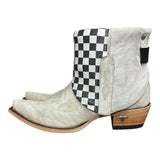 9 Embroidered White & Checkered Leather Canty Boots®