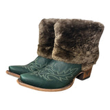 9.5 Embroidered Green & Shorn Beaver Fur Canty Boots®