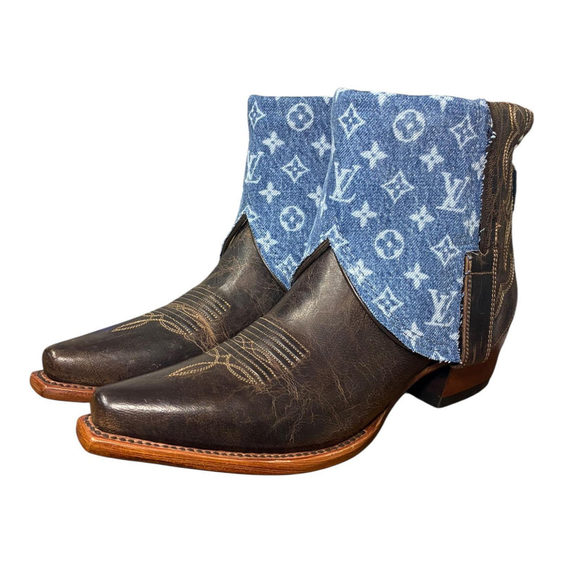 8 Embroidered Brown & Designer Denim Canty Boots®