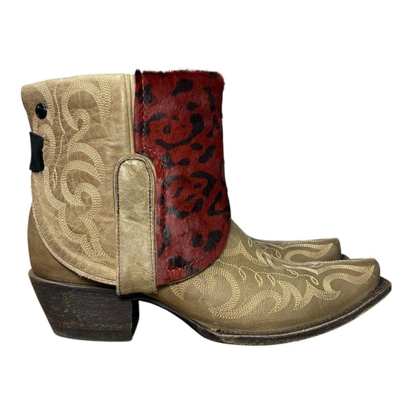 7.5 Embroidered Tan & Red Leopard Hair-on Hide Canty Boots®
