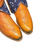 8.5 Marbled Tan & Designer Denim Stacked Heel Canty Boots®