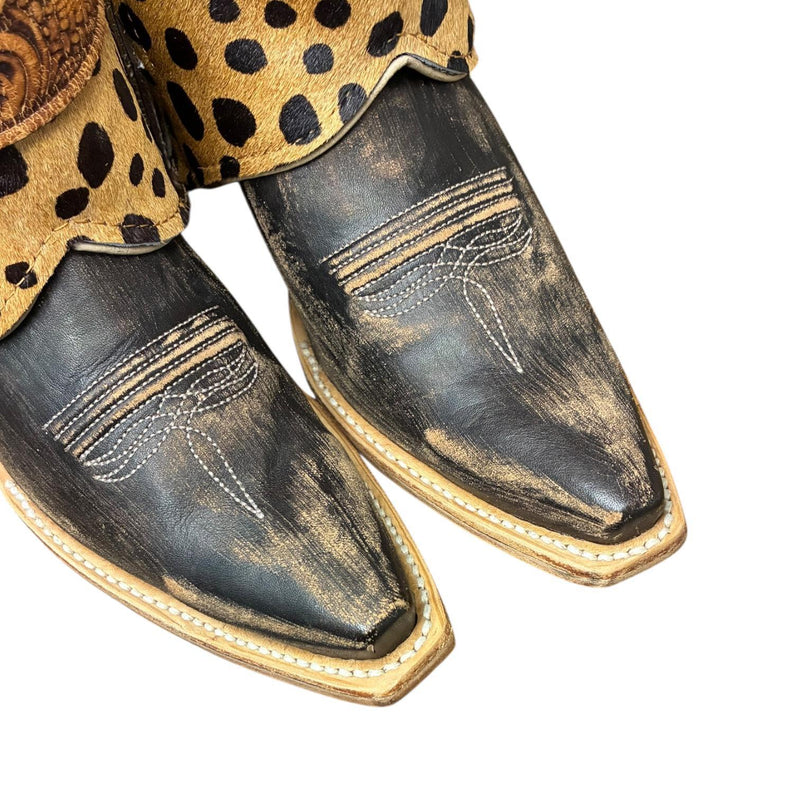 9 Embroidered Brown & Leopard Hair-on Hide Canty Boots®