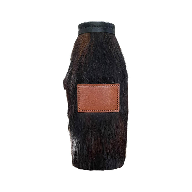 Cowhide Bottle Koozie with Customizable Leather Patch