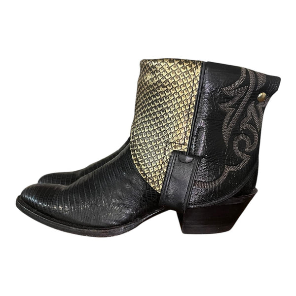 8 Black & Gold Scales Canty Boots® with Silver Heart Concho