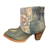 9 Gold Glitter & Butterfly Printed Hair-on Hide Canty Boots®