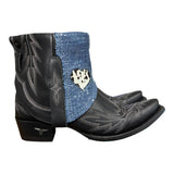 7.5 Embroidered Black & Denim Canty Boots® with Heart Inlay