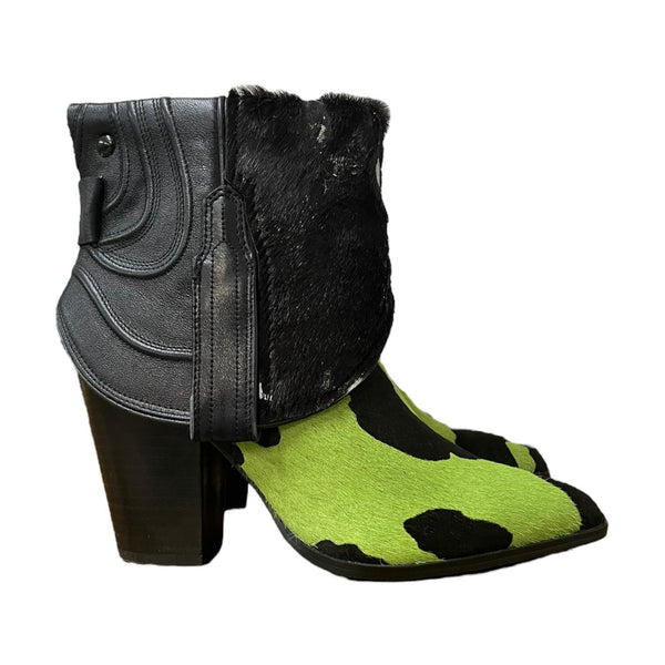 7.5 Green & Black Hair-on Hide Stacked Heel Canty Boots®
