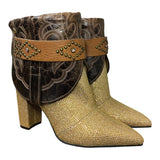 7.5 Brown & Gold Crystals Stacked Heel Canty Boots®