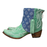 9.5 Embroidered Turquoise & Designer Denim Canty Boots® with Turquoise Flower Concho