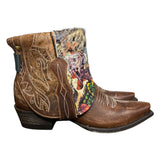 7 Studded Brown & Butterfly Printed Hair-on Hide Canty Boots®