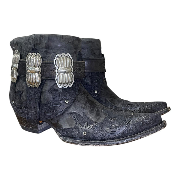 8.5 Black Tooled Canty Boots® with Concho Belt