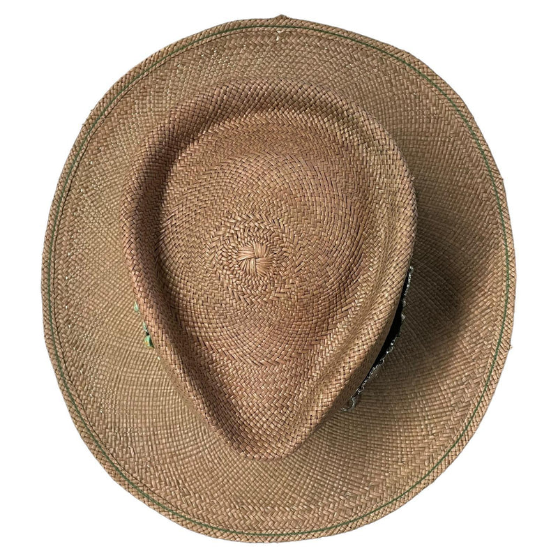 Tan & Turquoise Straw Hat - Size 7 1/8