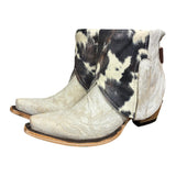 7 Embroidered White & Cowhide Printed Leather Canty Boots®