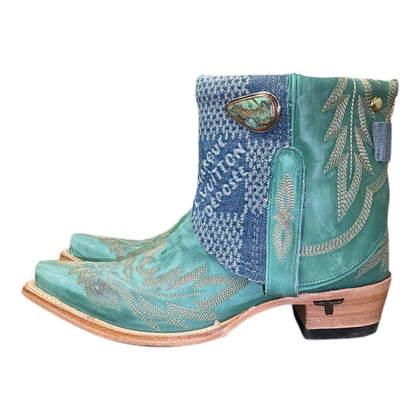 7 Embroidered Turquoise & Designer Denim Canty Boots® with Turquoise Concho