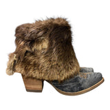 7.5 Black Denim Textile & Beaver Fur Canty Boots®