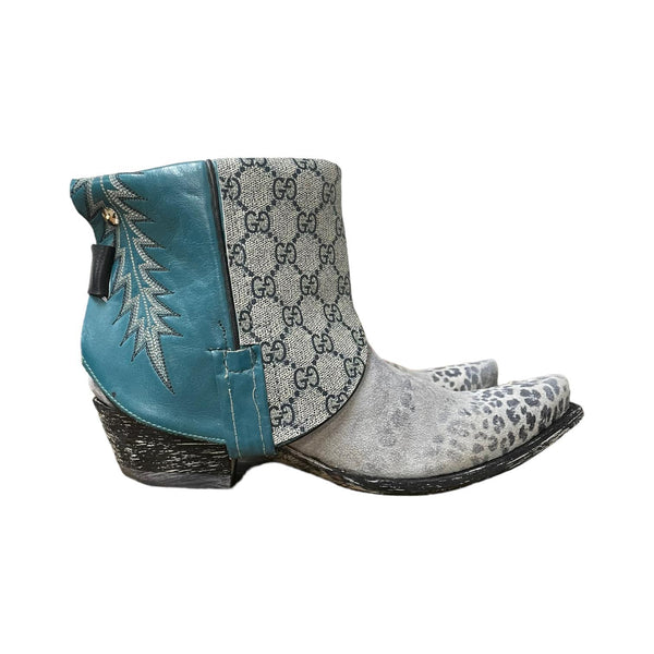 8.5 Turquoise & Blue Leopard with Designer Canty Boots®