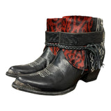 8.5 Embroidered Black & Red Leopard Hair-on Hide Canty Boots®