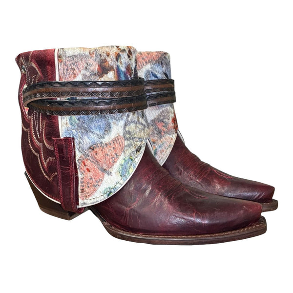 7.5 Red & Butterfly Printed Hair-on Hide Canty Boots®