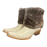9.5 Embroidered Cream & Shorn Beaver Fur Canty Boots®