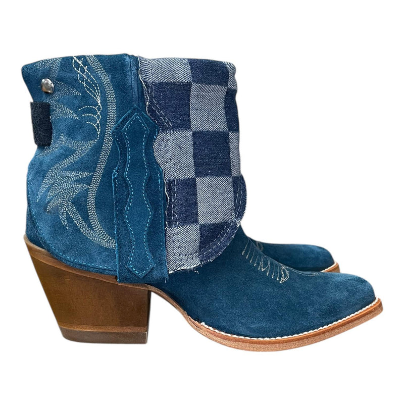 9 Blue Rough Out & Checkered Denim Canty Boots®