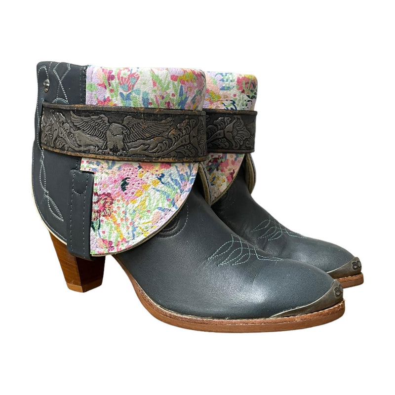 8 Blue & Floral Stacked Heel Canty Boots®