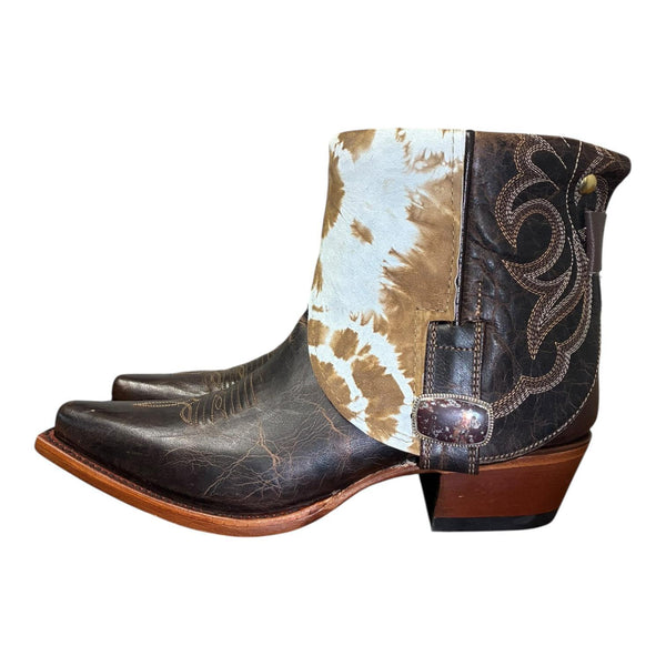 8 Embroidered Brown & Tan Tie Dye Hide Canty Boots® with Agate Concho