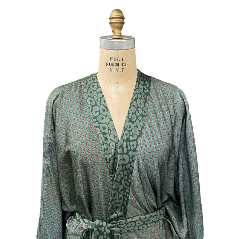 Green Leopard Silk Kimono