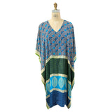 Blue Geometric Long Silk Caftan