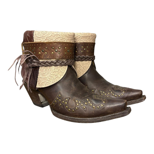 9 Brown & Cream Lace Leather Canty Boots®