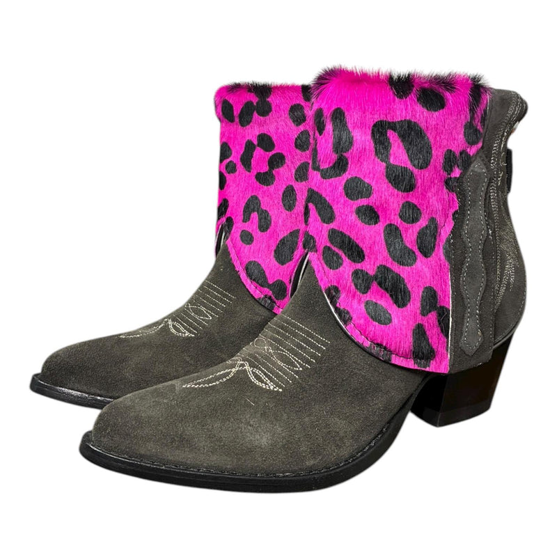9 Charcoal Rough Out & Pink Leopard Hair-on Hide Canty Boots®