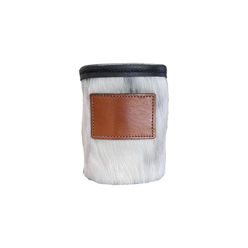 Cowhide Can Koozie with Customizable Leather Patch