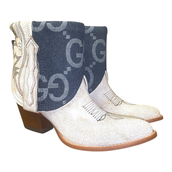 8.5 White Crackle & Designer Denim Canty Boots®
