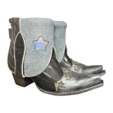 7.5 Gray & Blue Leather Canty Boots® with Star Inlay