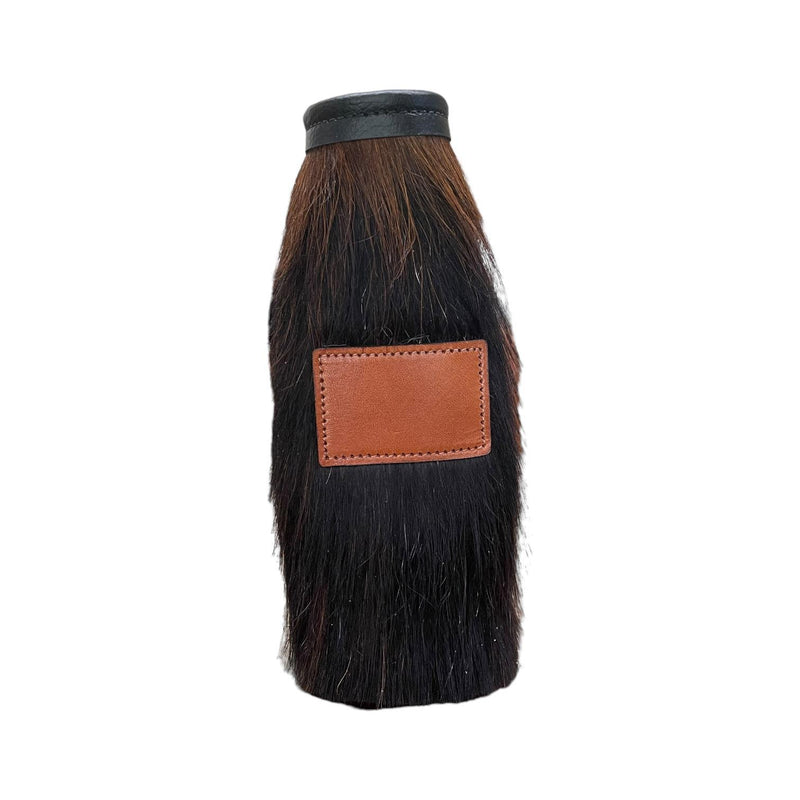 Cowhide Bottle Koozie with Customizable Leather Patch