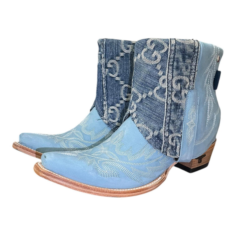 8 Embroidered Blue & Designer Denim Canty Boots® with Turquoise Concho