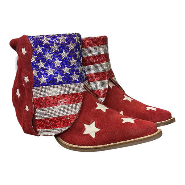 9 Red Rough Out & Stars with American Flag Crystals Canty Boots®