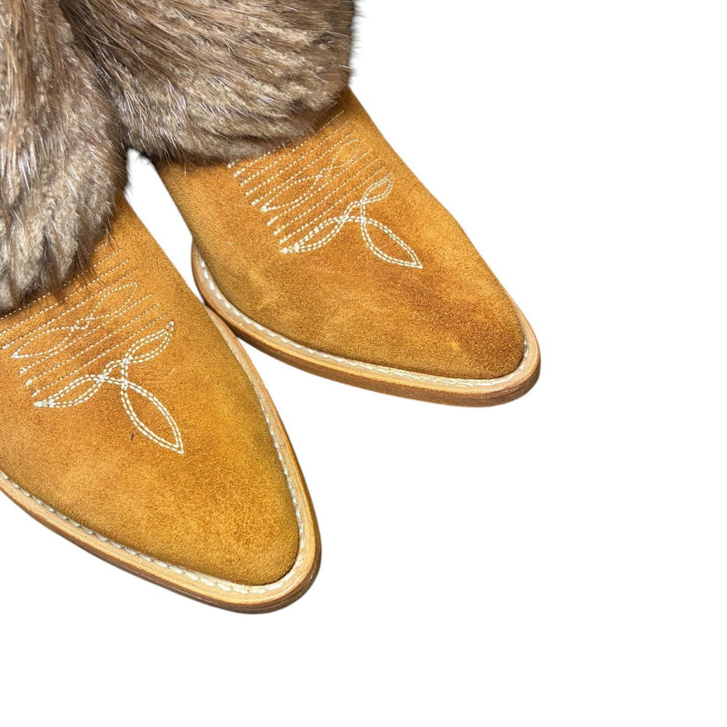 6 Cognac Rough Out & Beaver Fur Canty Boots®