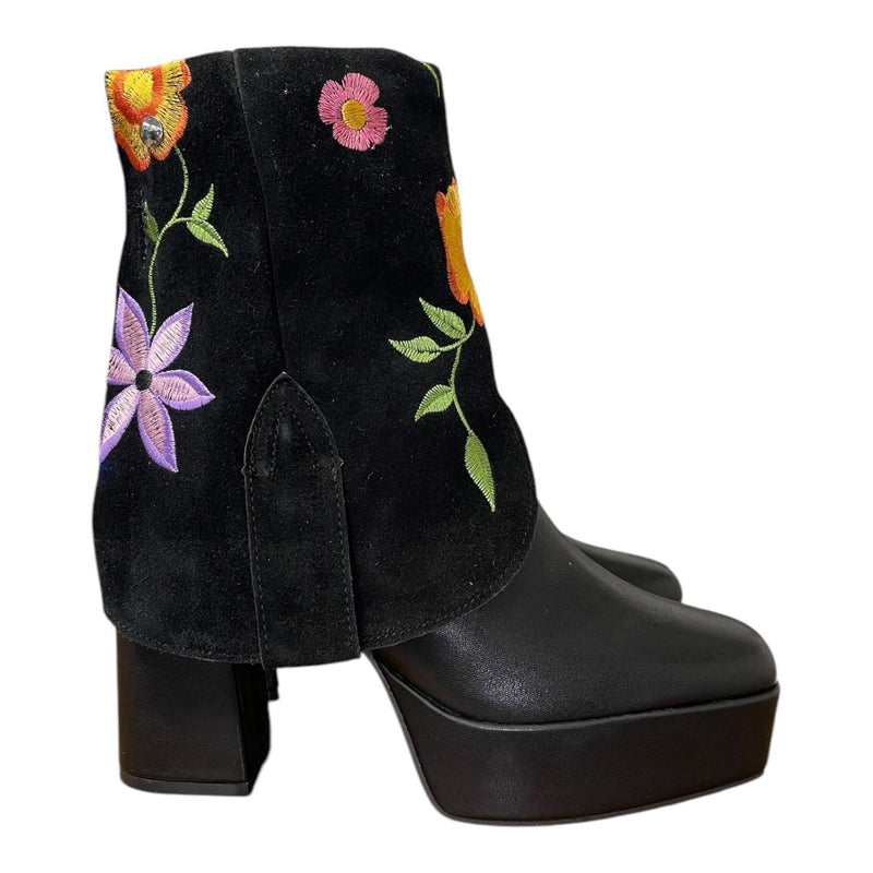 9.5 Black & Floral Embroidered Rough Out Platform Canty Boots®