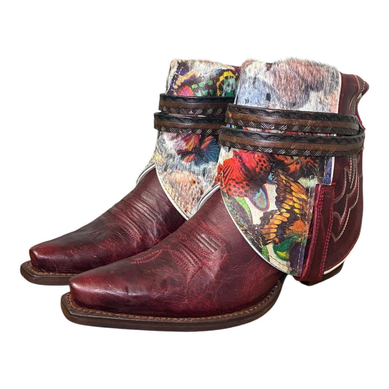7.5 Red & Butterfly Printed Hair-on Hide Canty Boots®
